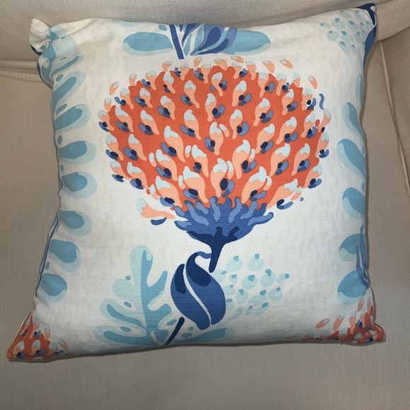 Thibaut Tiverton Coral Pillow with Orange and Blue Design - Picture 2 of 2